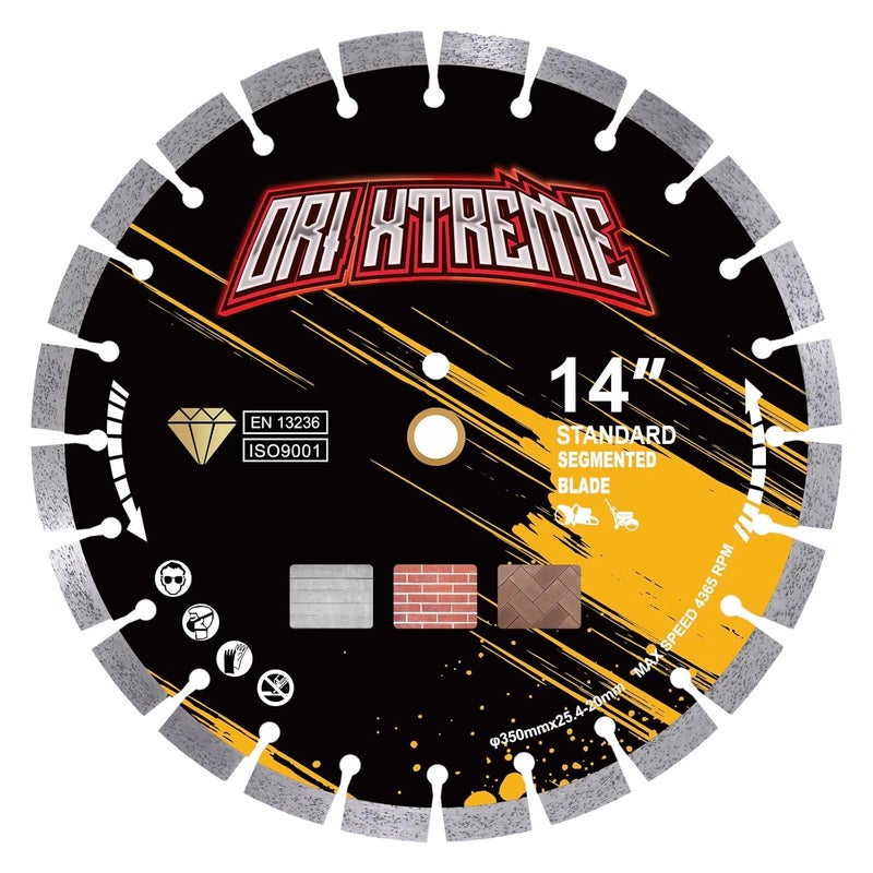ORIXTREME 14 Inch Diamond Concrete Saw Blade, Segmented General Purpose Blade Dry/Wet Cutting Concrete,Masonry, Brick, Block,Paver 1"-20mm Arbor - Image 1